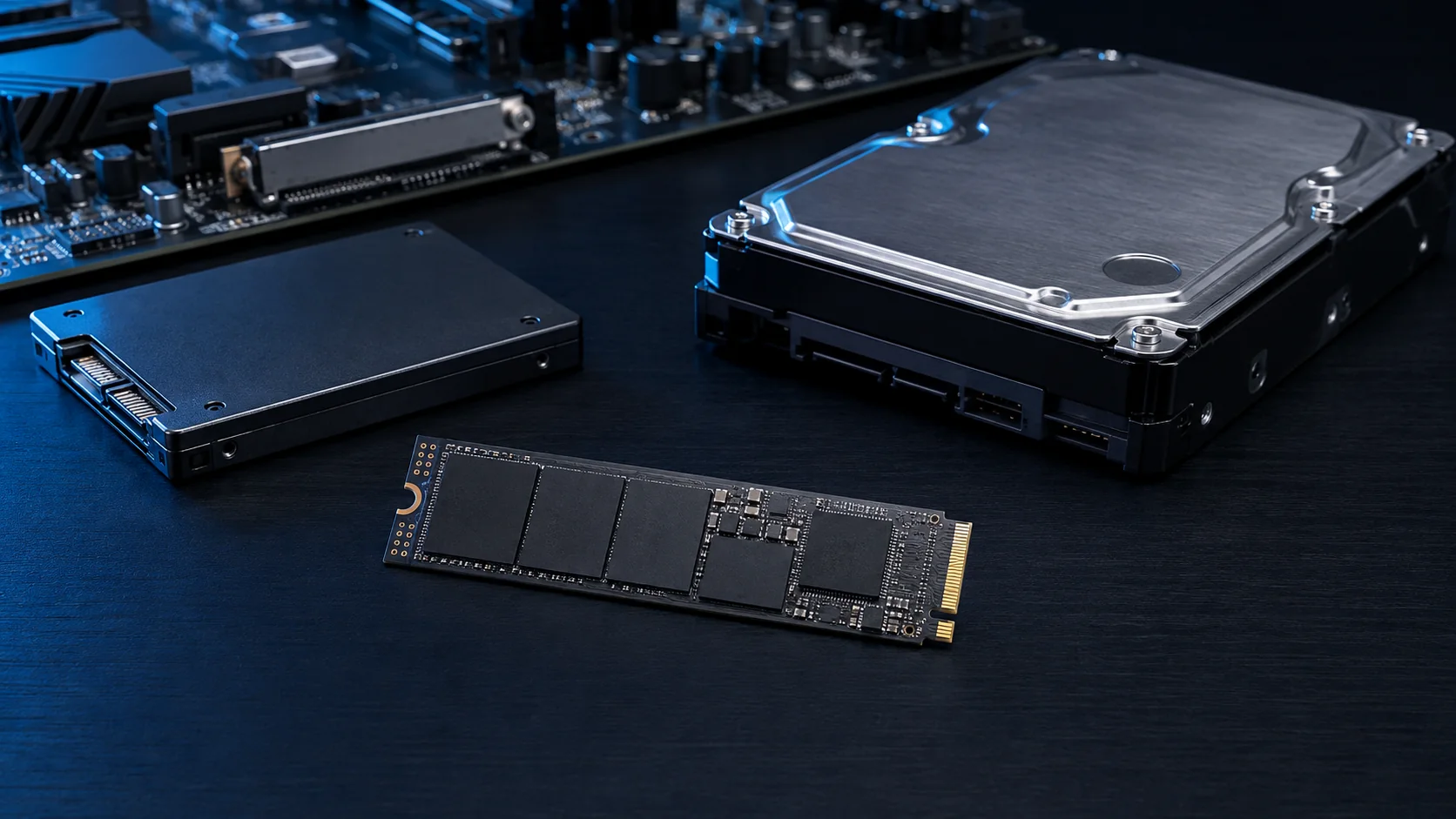 SSD NVMe, SSD SATA y disco duro mecánico para PC