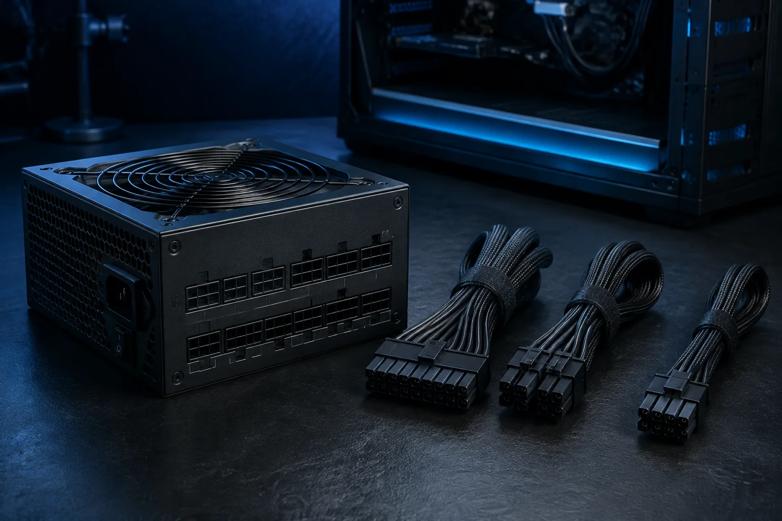 Fuente modular de PC con sus cables de alimentación
