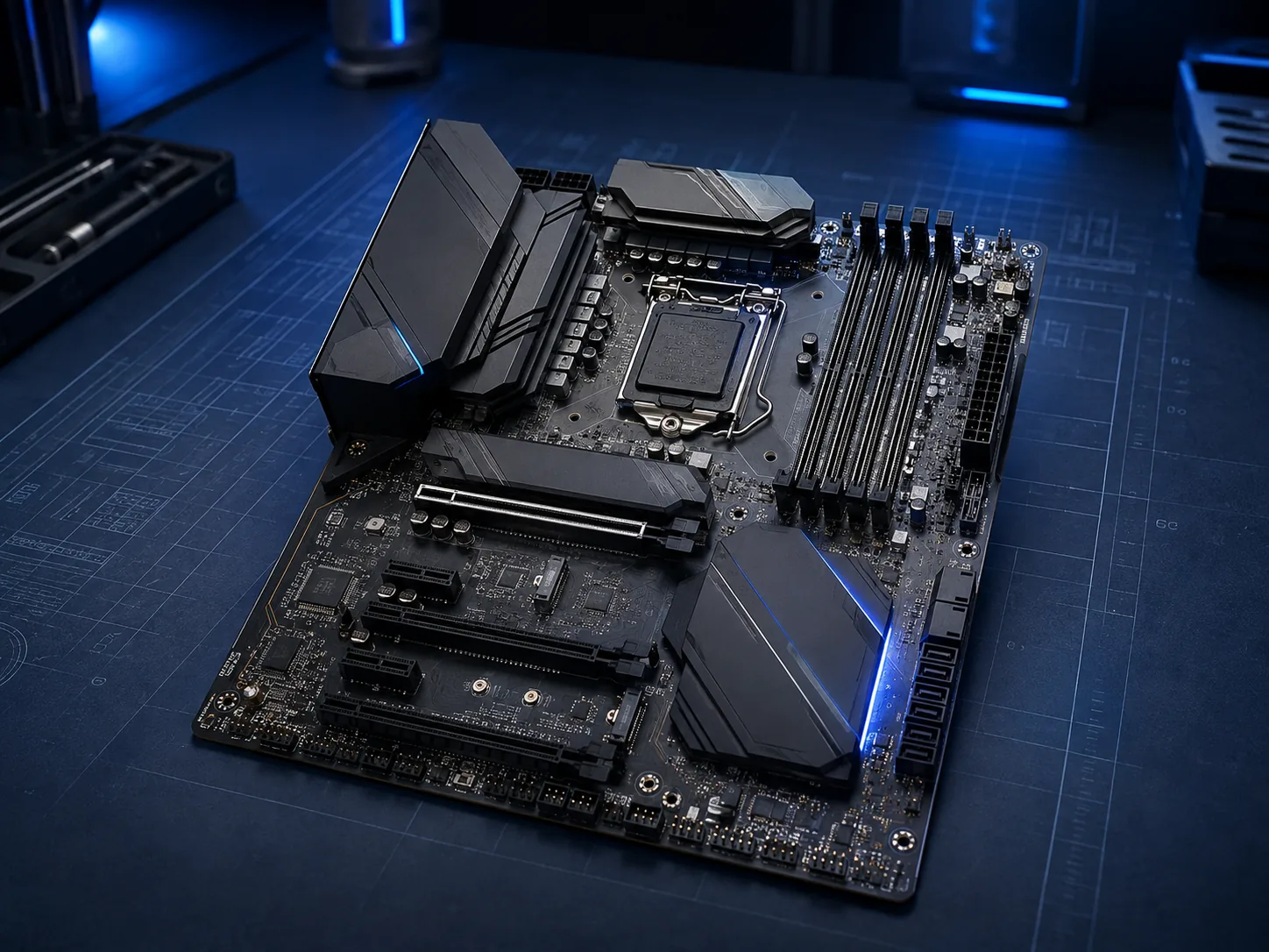 Placa base con socket y ranuras de expansión